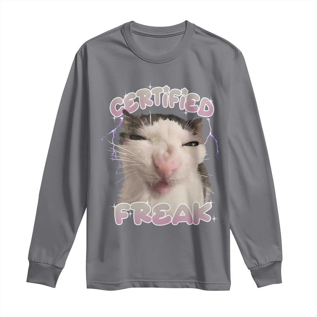 Funny Cat Meme Long Sleeve Shirt Certified Freak Eat Cement Cursed Cat