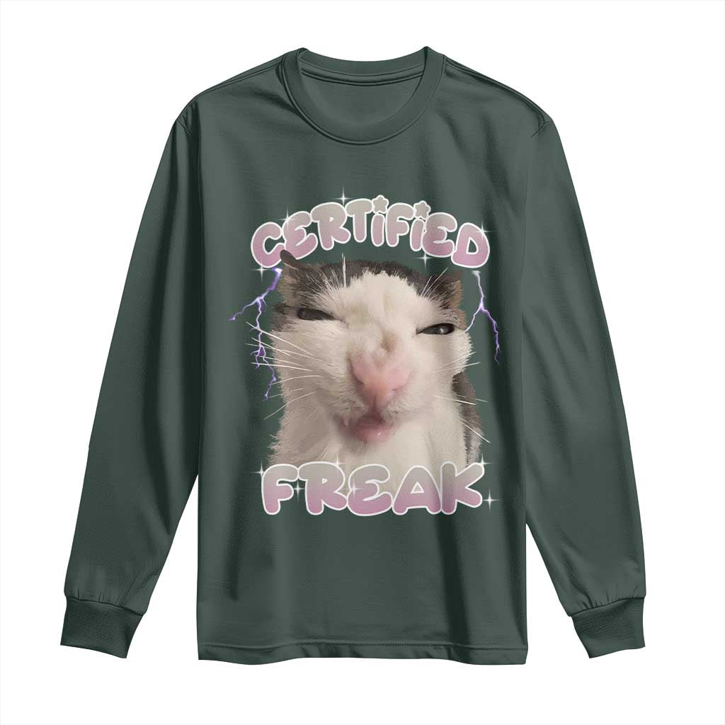 Funny Cat Meme Long Sleeve Shirt Certified Freak Eat Cement Cursed Cat