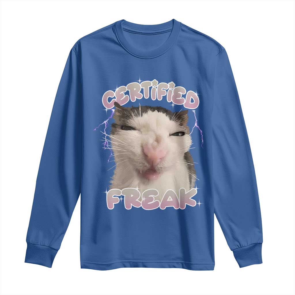 Funny Cat Meme Long Sleeve Shirt Certified Freak Eat Cement Cursed Cat