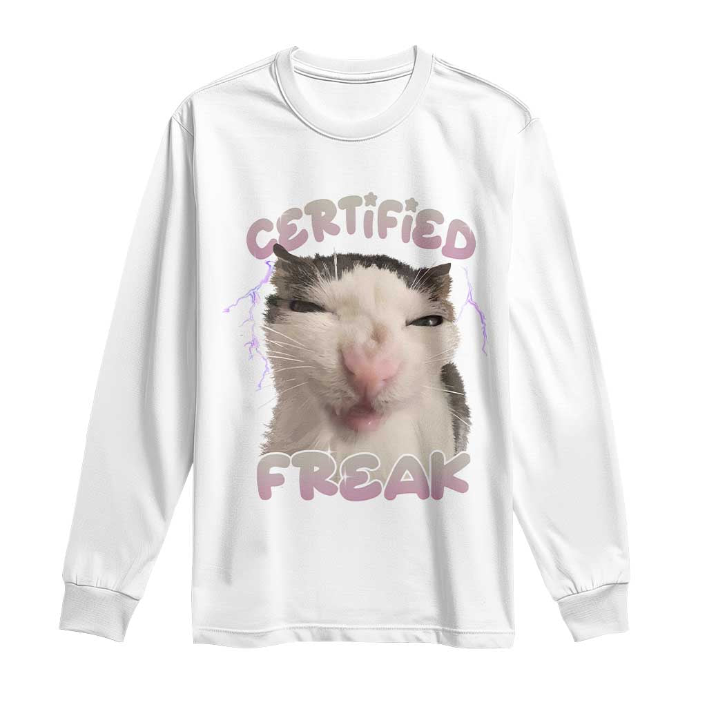 Funny Cat Meme Long Sleeve Shirt Certified Freak Eat Cement Cursed Cat