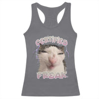 Funny Cat Meme Racerback Tank Top Certified Freak Eat Cement Cursed Cat