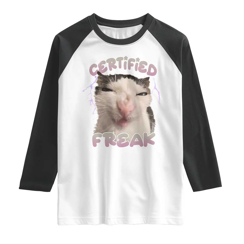 Funny Cat Meme Raglan Shirt Certified Freak Eat Cement Cursed Cat