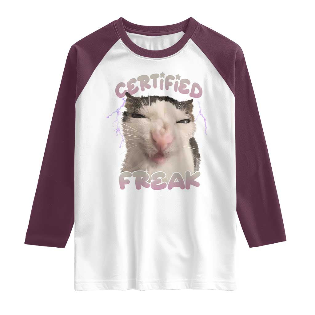 Funny Cat Meme Raglan Shirt Certified Freak Eat Cement Cursed Cat