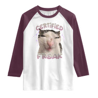 Funny Cat Meme Raglan Shirt Certified Freak Eat Cement Cursed Cat