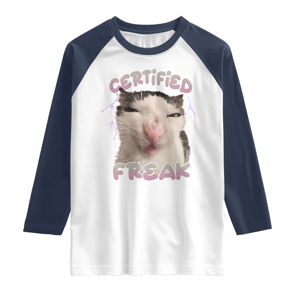 Funny Cat Meme Raglan Shirt Certified Freak Eat Cement Cursed Cat