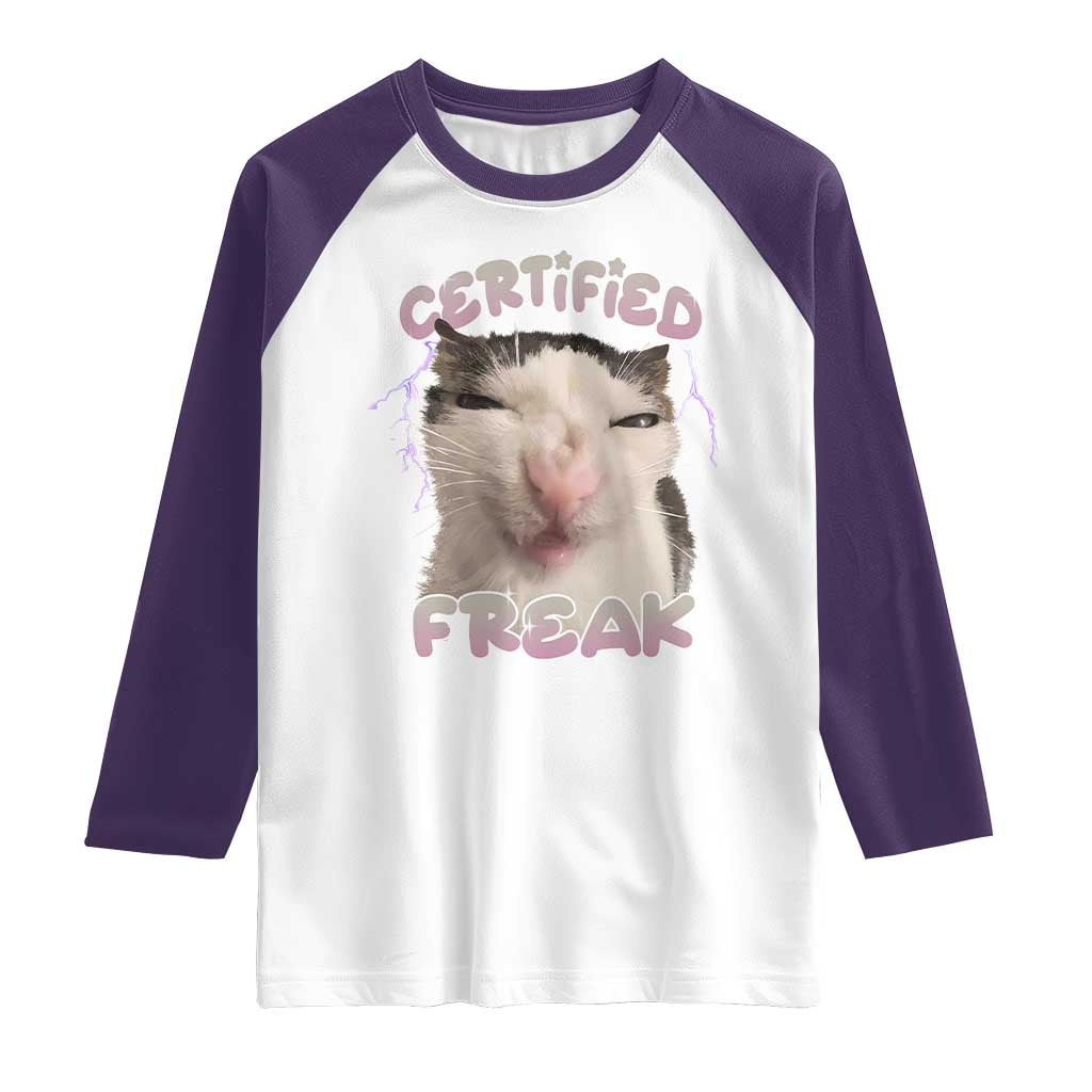Funny Cat Meme Raglan Shirt Certified Freak Eat Cement Cursed Cat