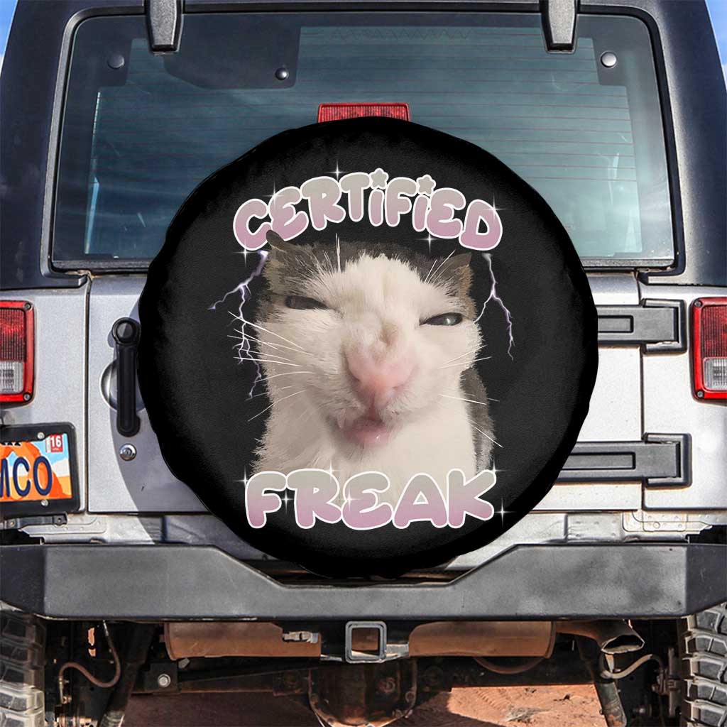 Funny Cat Meme Spare Tire Cover Certified Freak Eat Cement Cursed Cat