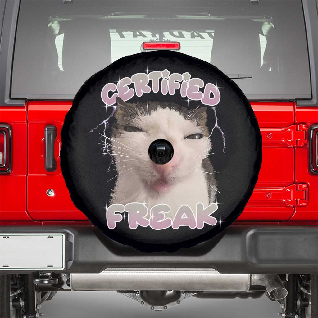 Funny Cat Meme Spare Tire Cover Certified Freak Eat Cement Cursed Cat