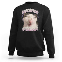Funny Cat Meme Sweatshirt Certified Freak Eat Cement Cursed Cat - Wonder Print Shop