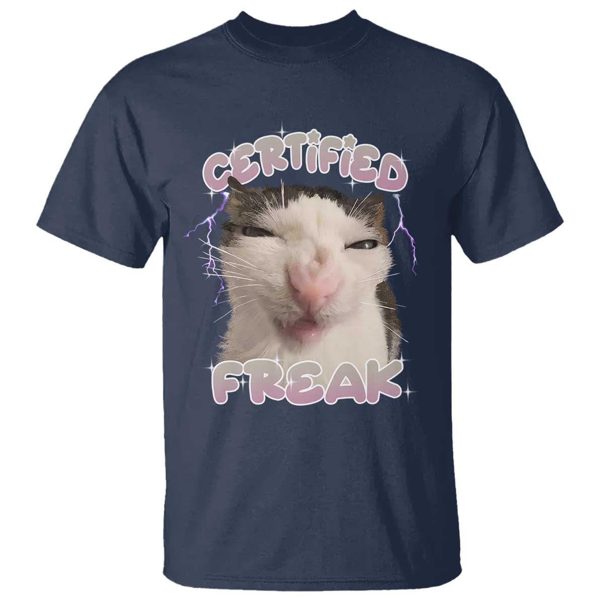 Funny Cat Meme T Shirt Certified Freak Eat Cement Cursed Cat - Wonder Print Shop
