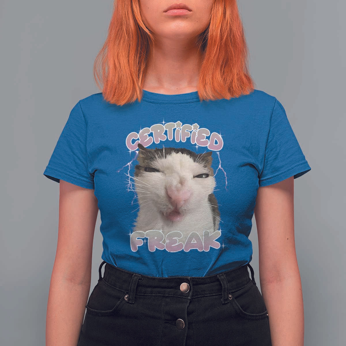 Funny Cat Meme T Shirt For Women Certified Freak Eat Cement Cursed Cat - Wonder Print Shop