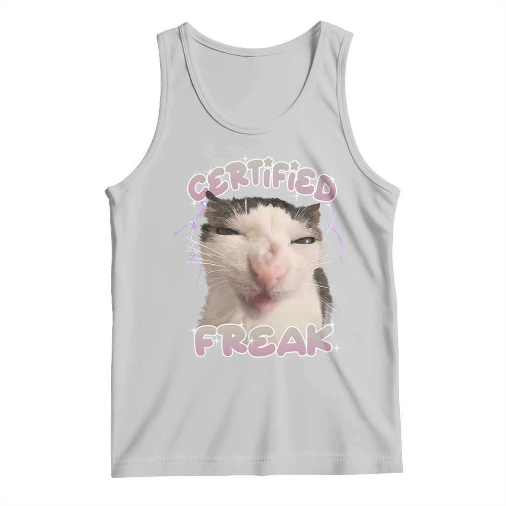 Funny Cat Meme Tank Top Certified Freak Eat Cement Cursed Cat