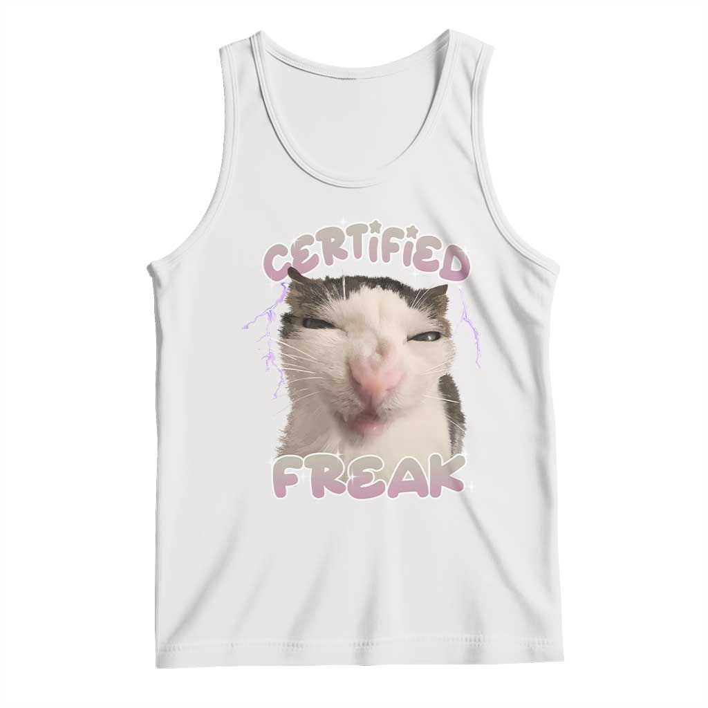 Funny Cat Meme Tank Top Certified Freak Eat Cement Cursed Cat
