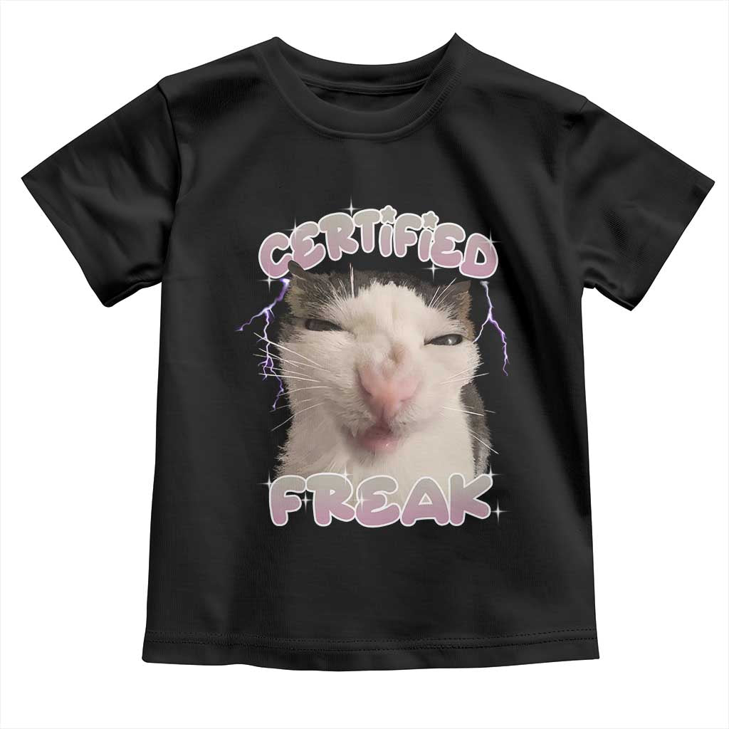 Funny Cat Meme Toddler T Shirt Certified Freak Eat Cement Cursed Cat