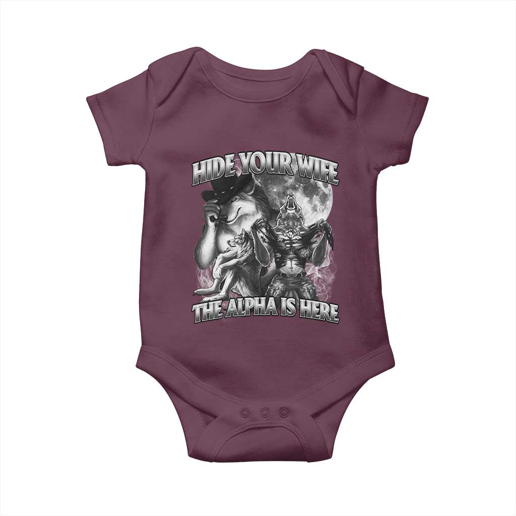 Funny Alpha Wolf Meme Baby Onesie Hide Your Wife The Alpha Is Here Humorous Cringe