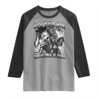 Funny Alpha Wolf Meme Raglan Shirt Hide Your Wife The Alpha Is Here Humorous Cringe