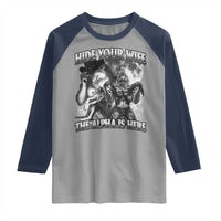 Funny Alpha Wolf Meme Raglan Shirt Hide Your Wife The Alpha Is Here Humorous Cringe