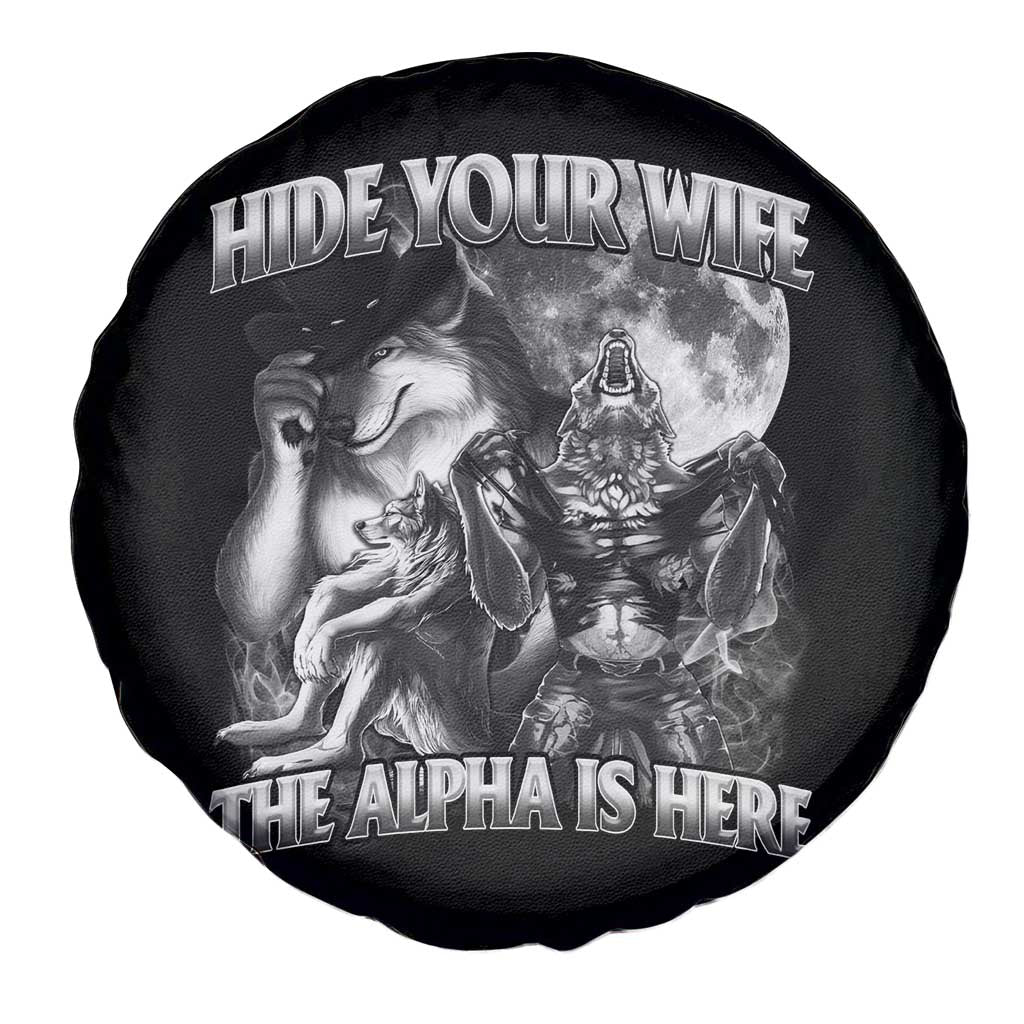 Funny Alpha Wolf Meme Spare Tire Cover Hide Your Wife The Alpha Is Here Humorous Cringe