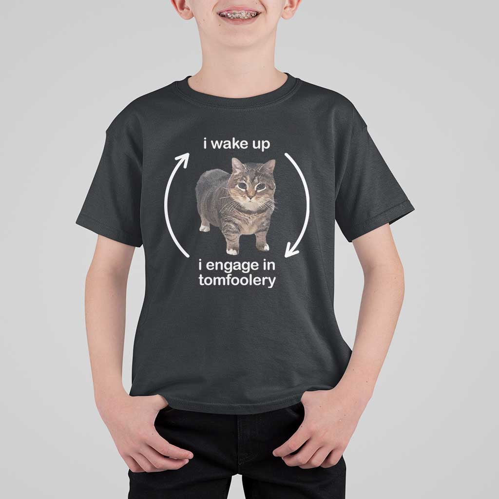 Funny Silly Cat Meme T Shirt For Kid I Wake Up I Engage In Tomfoolery - Wonder Print Shop