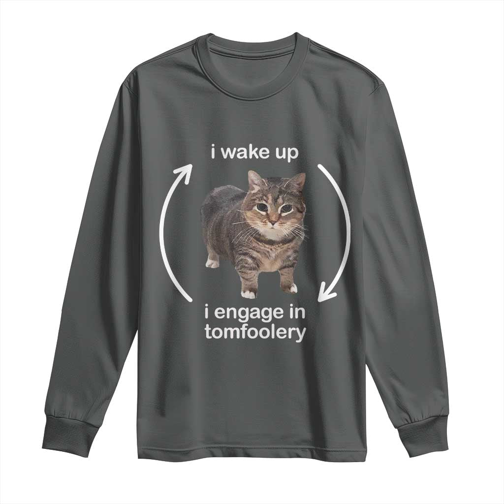 Funny Silly Cat Meme Long Sleeve Shirt I Wake Up I Engage In Tomfoolery
