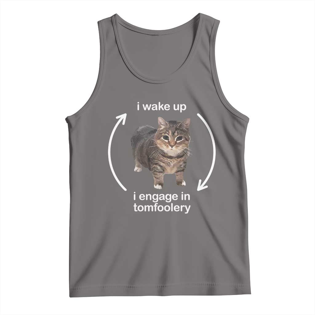 Funny Silly Cat Meme Tank Top I Wake Up I Engage In Tomfoolery