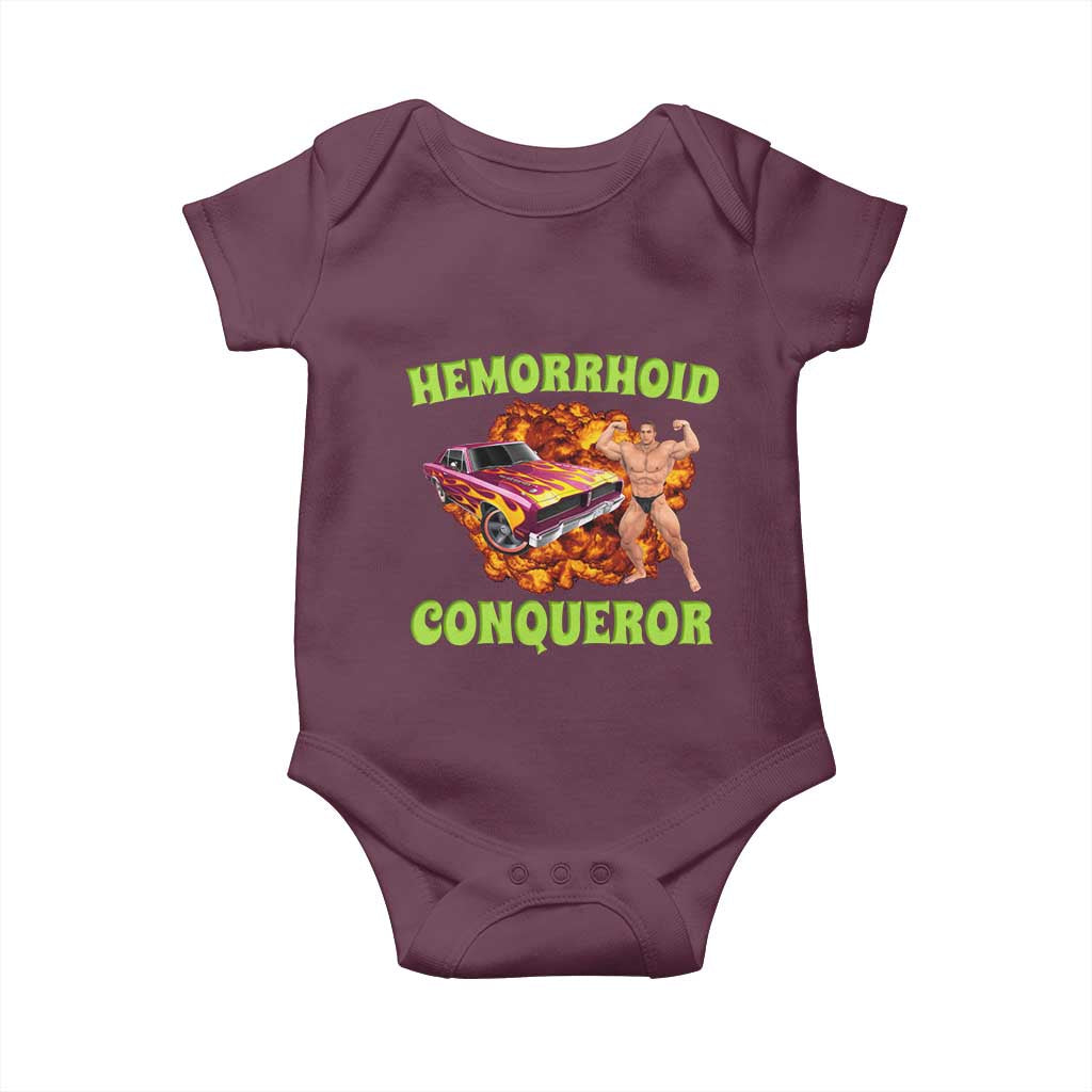 Hemorrhoid Conqueror Baby Onesie Funny Oddly Specific Dank Meme Absurd Muscle Car