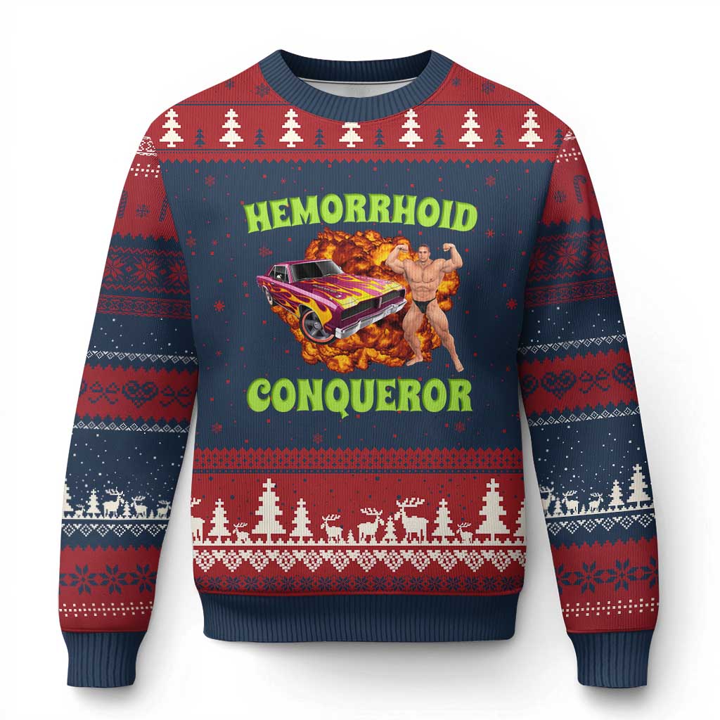Hemorrhoid Conqueror Ugly Christmas Sweater Funny Oddly Specific Dank Meme Absurd Muscle Car - Wonder Print Shop