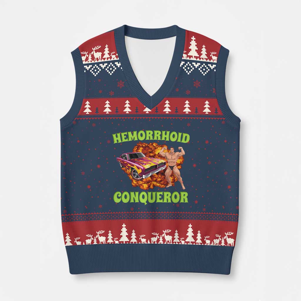 Hemorrhoid Conqueror V-Neck Knit Sweater Vest Funny Oddly Specific Dank Meme Absurd Muscle Car - Wonder Print Shop