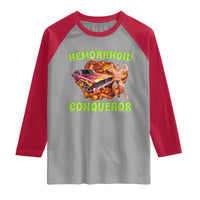 Hemorrhoid Conqueror Raglan Shirt Funny Oddly Specific Dank Meme Absurd Muscle Car