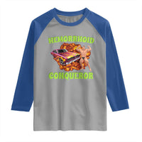 Hemorrhoid Conqueror Raglan Shirt Funny Oddly Specific Dank Meme Absurd Muscle Car