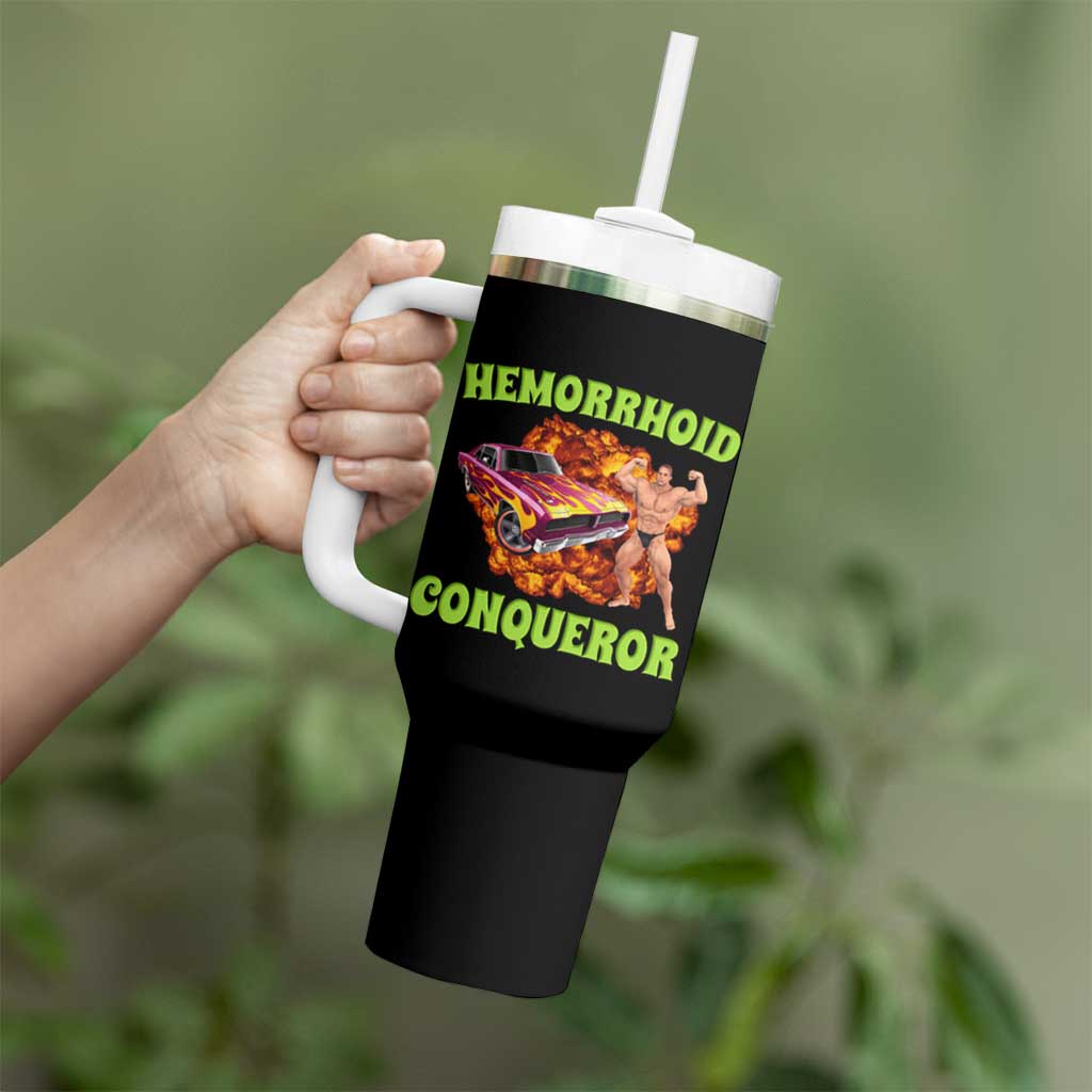 Hemorrhoid Conqueror Tumbler With Handle Funny Oddly Specific Dank Meme Absurd Muscle Car