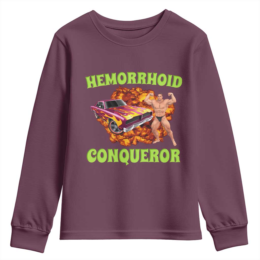 Hemorrhoid Conqueror Youth Sweatshirt Funny Oddly Specific Dank Meme Absurd Muscle Car
