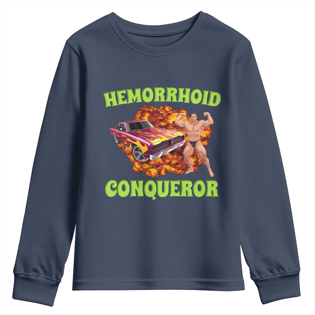 Hemorrhoid Conqueror Youth Sweatshirt Funny Oddly Specific Dank Meme Absurd Muscle Car