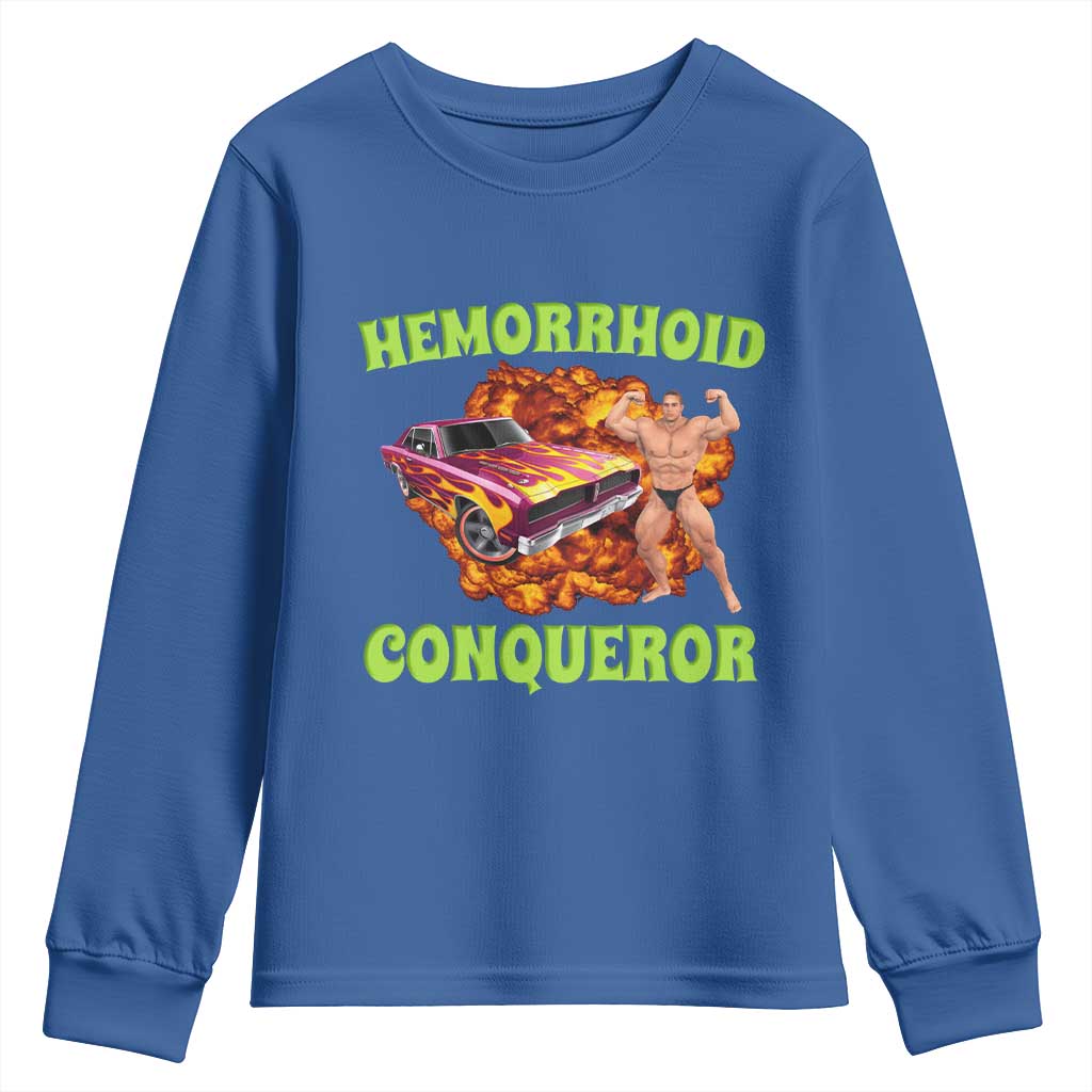 Hemorrhoid Conqueror Youth Sweatshirt Funny Oddly Specific Dank Meme Absurd Muscle Car