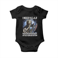 Funny Cringe Hard Skeleton Meme Baby Onesie I Need HEAD Hugs Encouragement Affection Devotion Middle Finger Edgy Hard Cringe