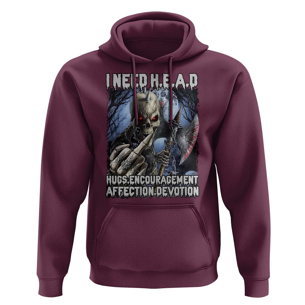 Funny Cringe Hard Skeleton Meme Hoodie I Need HEAD Hugs Encouragement Affection Devotion Middle Finger Edgy Hard Cringe