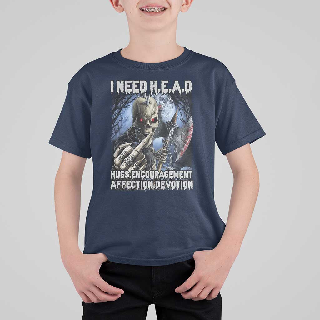 Funny Cringe Hard Skeleton Meme T Shirt For Kid I Need HEAD Hugs Encouragement Affection Devotion Middle Finger Edgy Hard Cringe - Wonder Print Shop