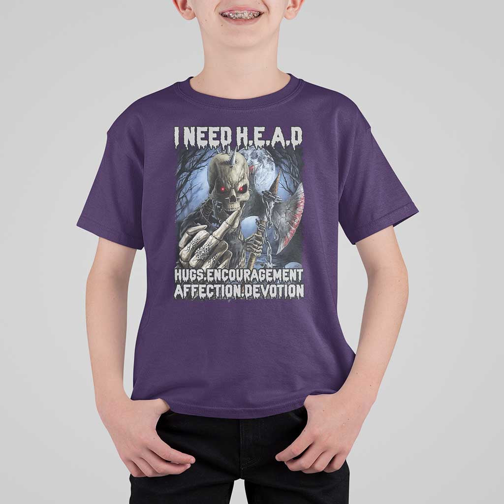 Funny Cringe Hard Skeleton Meme T Shirt For Kid I Need HEAD Hugs Encouragement Affection Devotion Middle Finger Edgy Hard Cringe - Wonder Print Shop