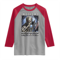 Funny Cringe Hard Skeleton Meme Raglan Shirt I Need HEAD Hugs Encouragement Affection Devotion Middle Finger Edgy Hard Cringe