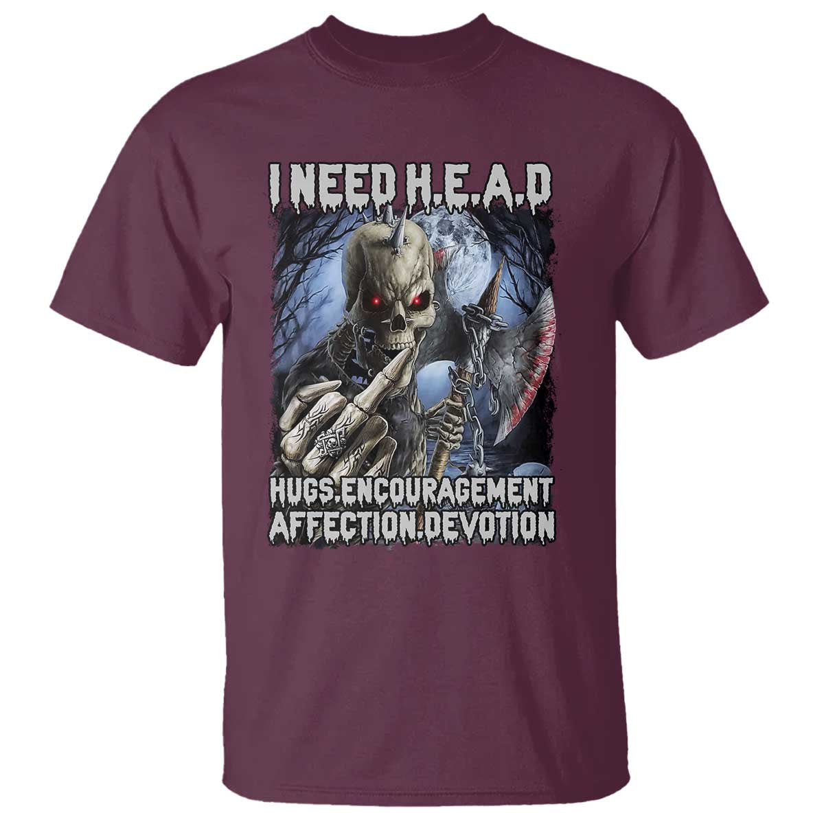 Funny Cringe Hard Skeleton Meme T Shirt I Need HEAD Hugs Encouragement Affection Devotion Middle Finger Edgy Hard Cringe - Wonder Print Shop