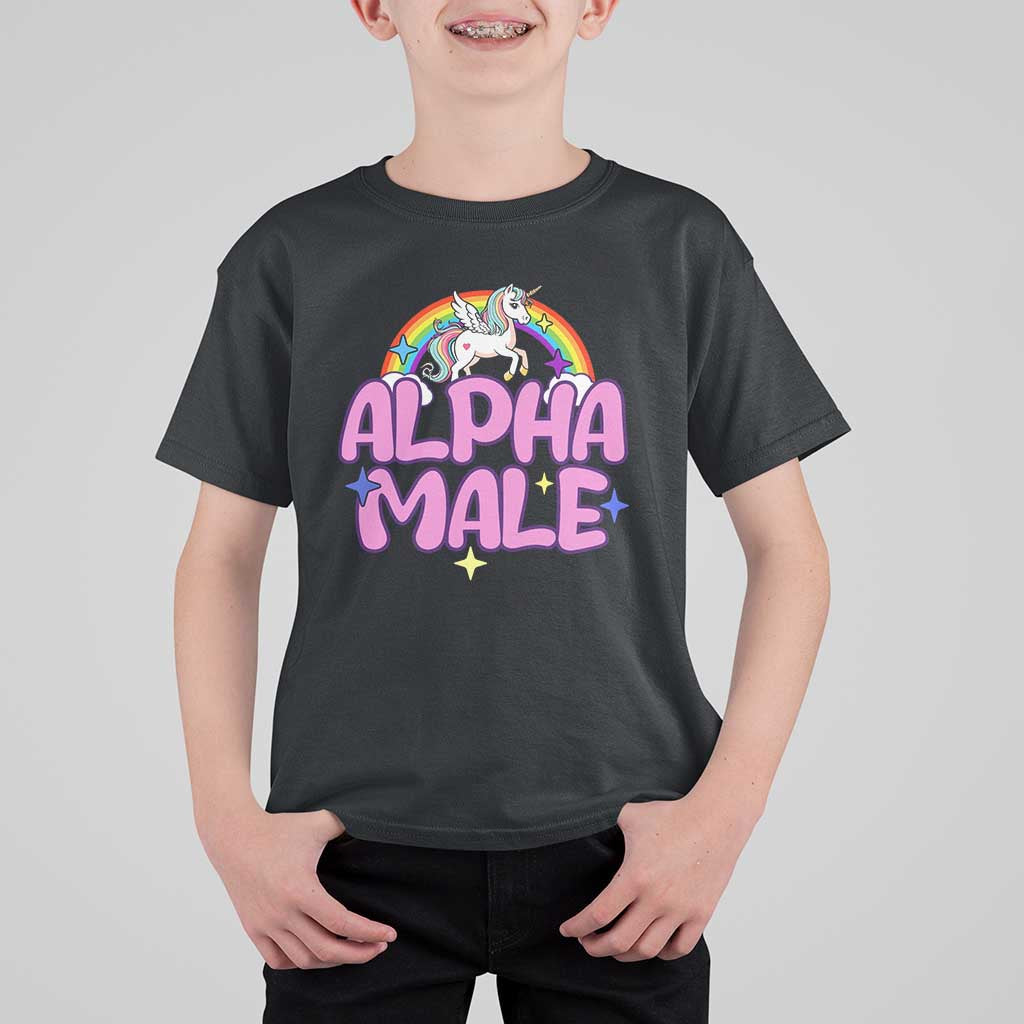 Funny Sarcastic Alpha Male T Shirt For Kid Unicorn Sarcastic Ironic Weird Y2K Humor - Wonder Print Shop