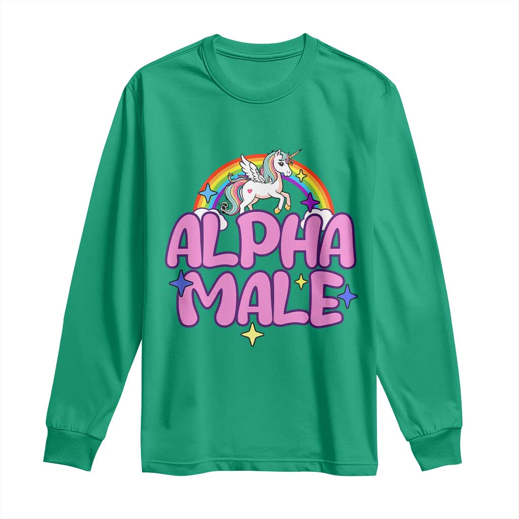 Funny Sarcastic Alpha Male Long Sleeve Shirt Unicorn Sarcastic Ironic Weird Y2K Humor