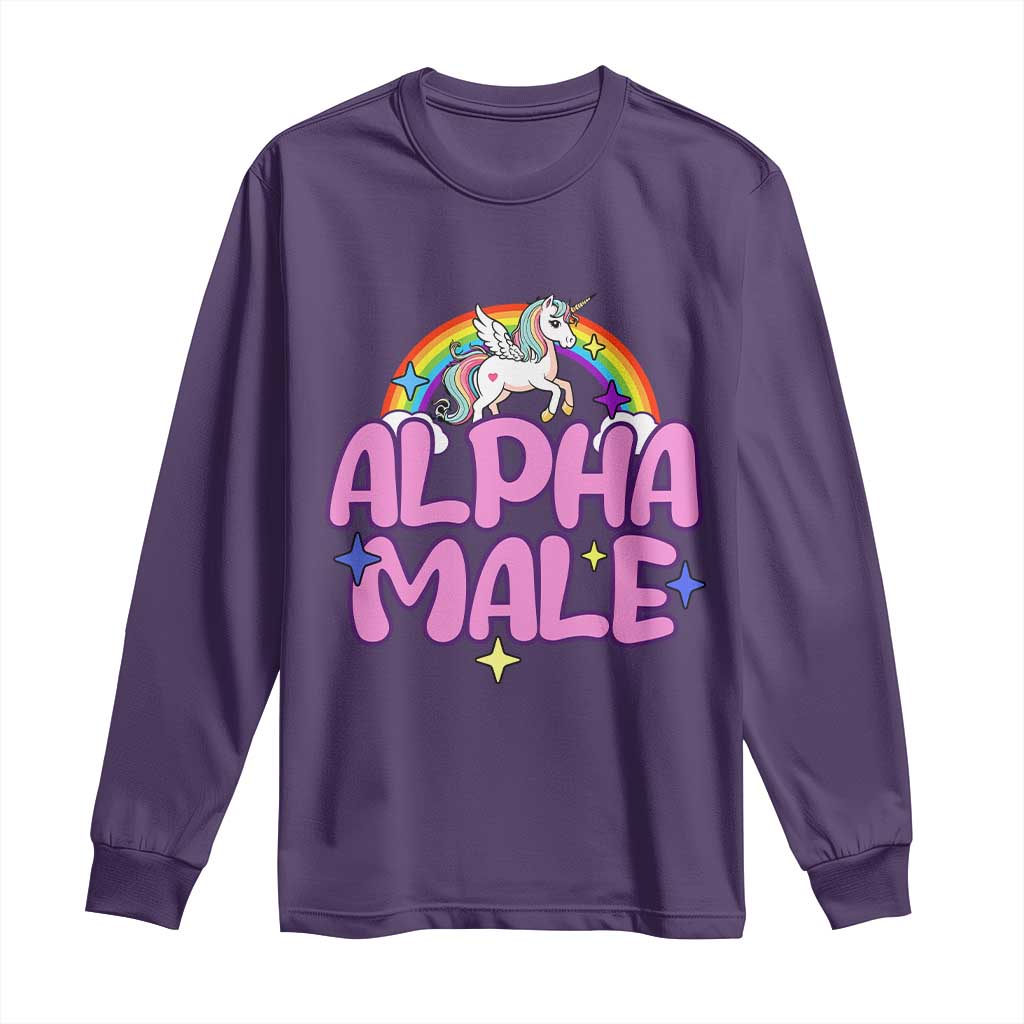 Funny Sarcastic Alpha Male Long Sleeve Shirt Unicorn Sarcastic Ironic Weird Y2K Humor