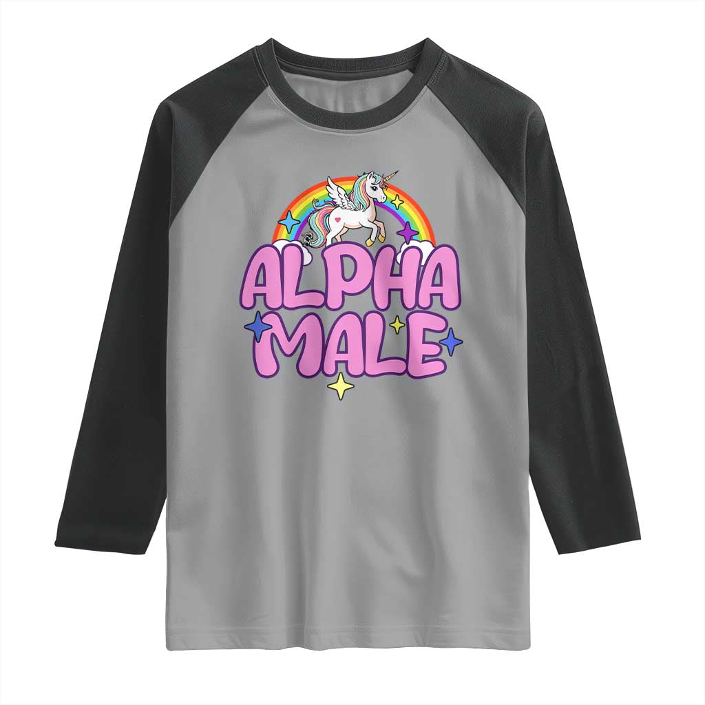 Funny Sarcastic Alpha Male Raglan Shirt Unicorn Sarcastic Ironic Weird Y2K Humor