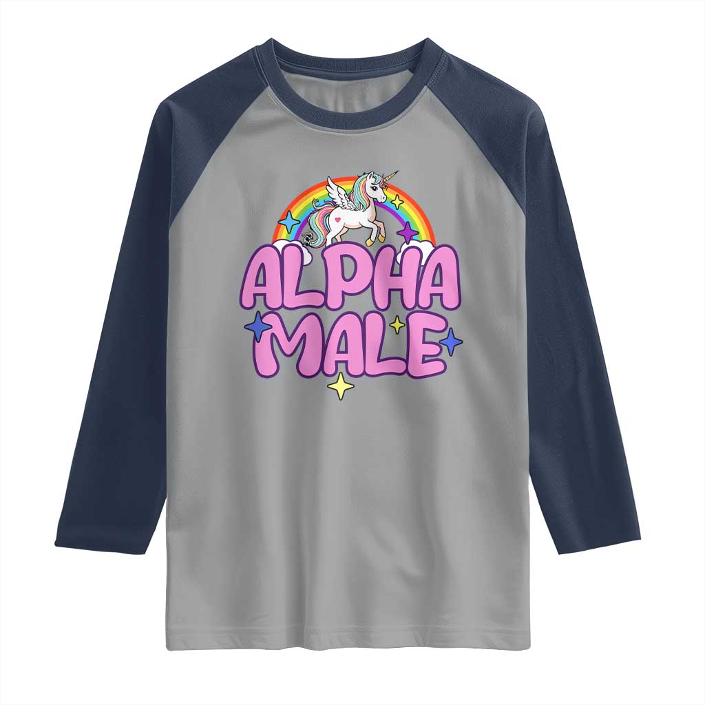 Funny Sarcastic Alpha Male Raglan Shirt Unicorn Sarcastic Ironic Weird Y2K Humor