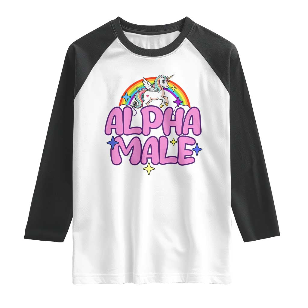 Funny Sarcastic Alpha Male Raglan Shirt Unicorn Sarcastic Ironic Weird Y2K Humor