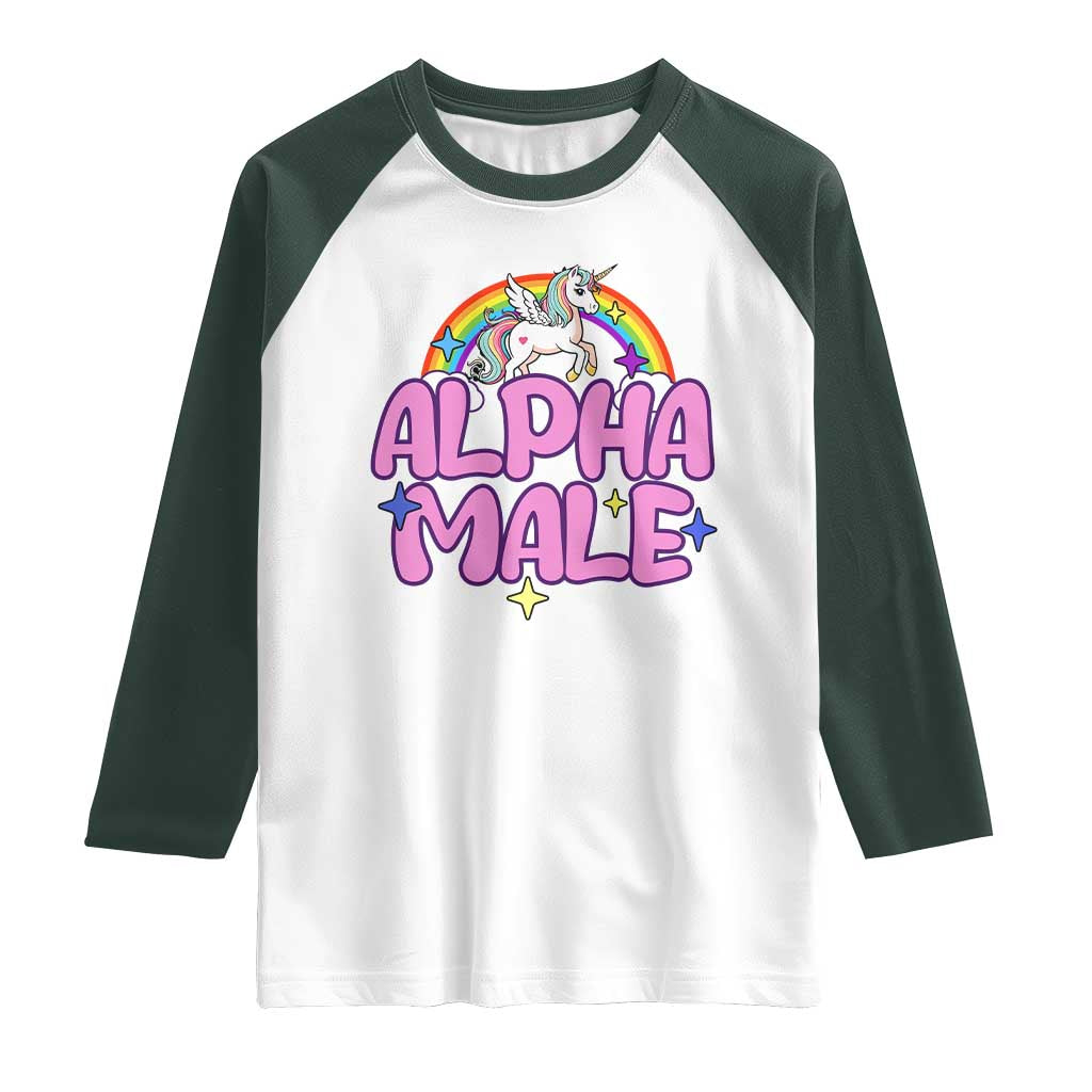 Funny Sarcastic Alpha Male Raglan Shirt Unicorn Sarcastic Ironic Weird Y2K Humor