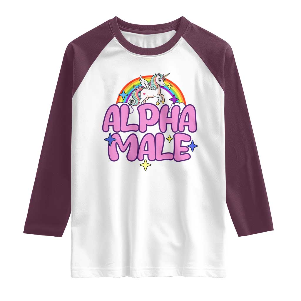 Funny Sarcastic Alpha Male Raglan Shirt Unicorn Sarcastic Ironic Weird Y2K Humor
