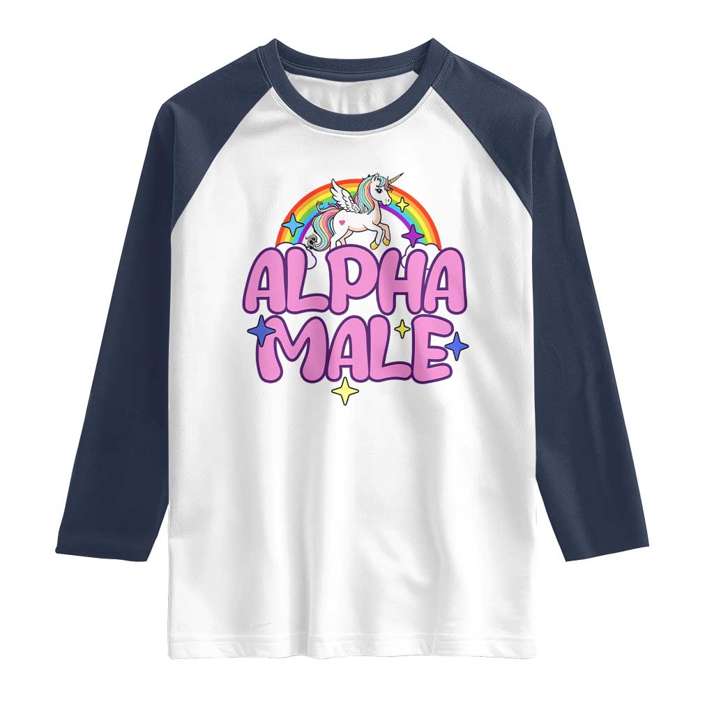 Funny Sarcastic Alpha Male Raglan Shirt Unicorn Sarcastic Ironic Weird Y2K Humor