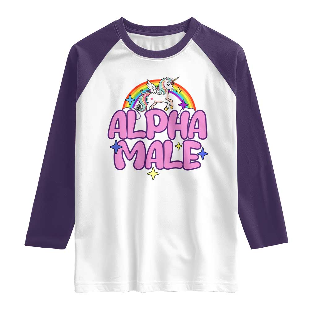 Funny Sarcastic Alpha Male Raglan Shirt Unicorn Sarcastic Ironic Weird Y2K Humor